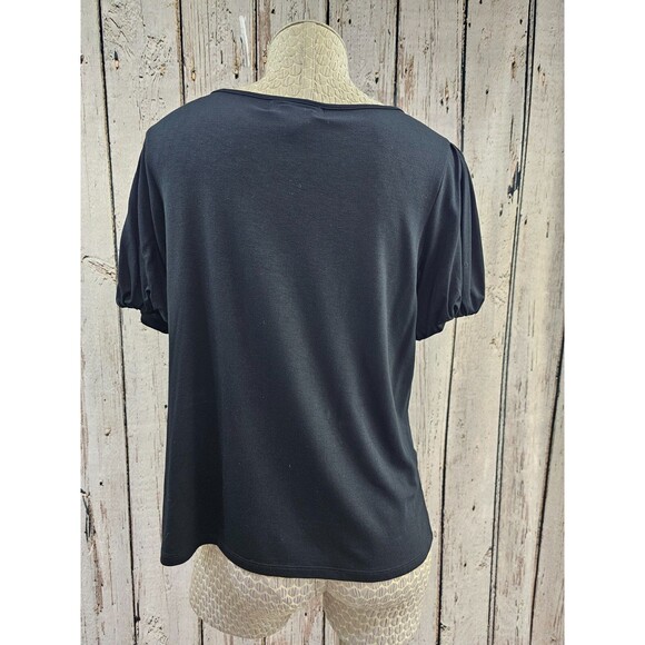 NEW Ralph Lauren L Pouf Sleeve Black Basic Tee Shirt Blouse Top Knit Stretch - Picture 3 of 7